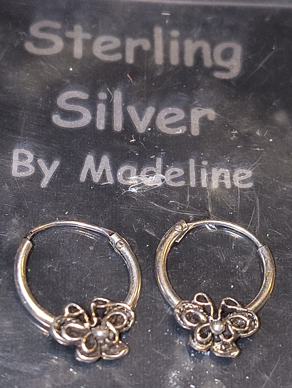 Madeline Sterling Silver Butterfly Hoop Earrings for Kids New in Package